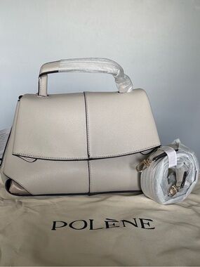 POLENE Top Handle Satchel Bag in Cream